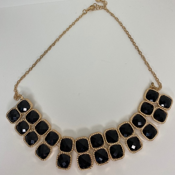 Black and Gold Bib Statement RBG Necklace Vintage - Picture 2 of 4